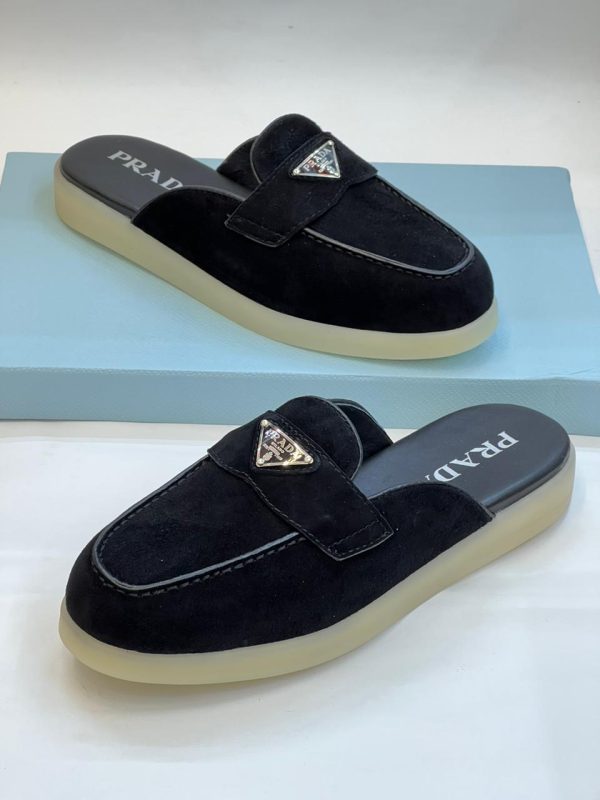 Prada Navy Suede Leather Loafers - Image 4