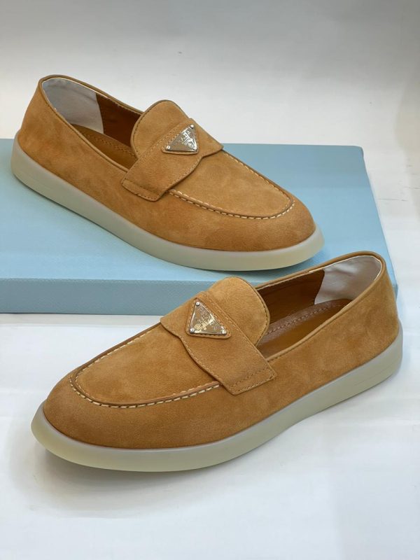 Prada Navy Suede Leather Loafers - Image 3