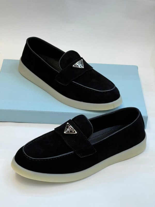Prada Navy Suede Leather Loafers - Image 2