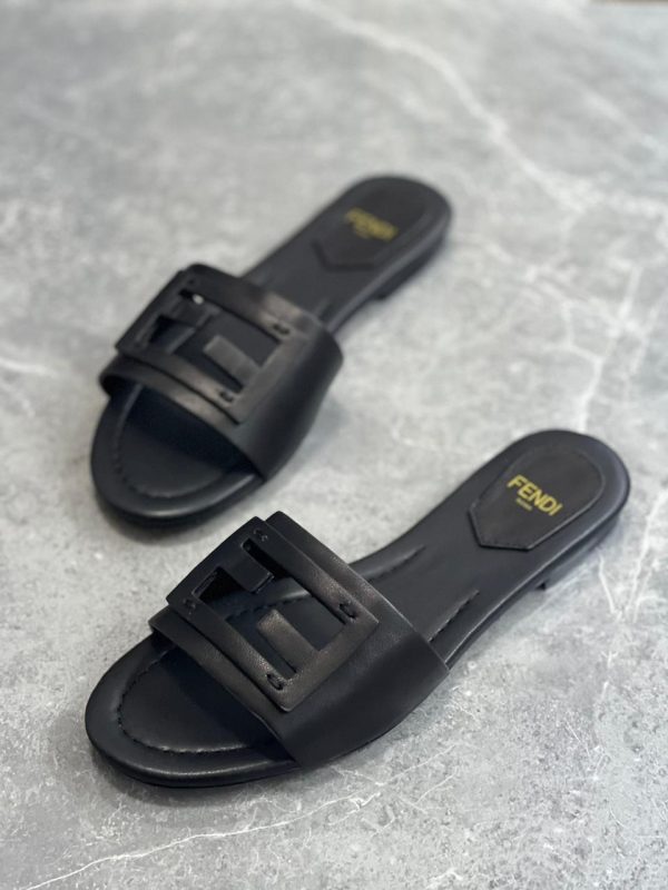 Fendi FF Cutout Flat Leather Sandals - Image 2