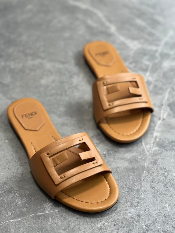 Fendi FF Cutout Flat Leather Sandals