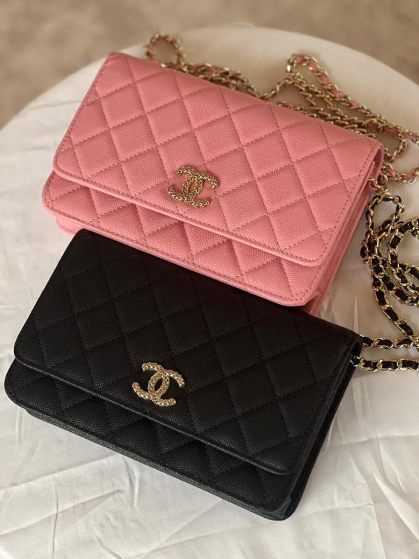 Chanel Black Quilted Caviar Wallet On Chain