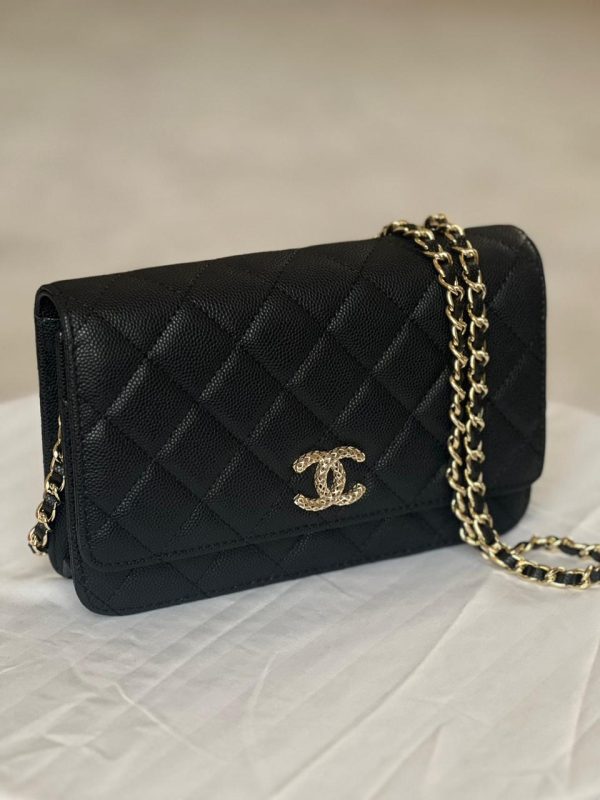 Chanel Black Quilted Caviar Wallet On Chain - Image 2