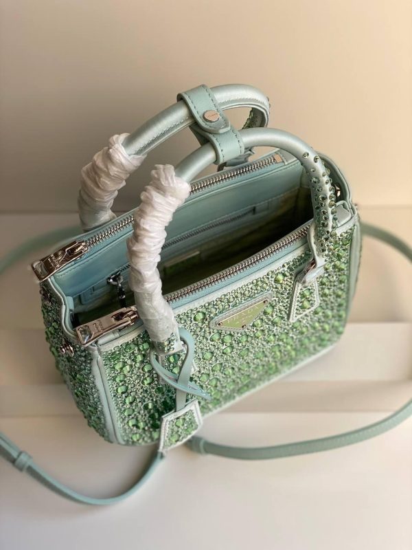 Prada Satin Crystal Mini Galleria Double Zip Tote - Image 7