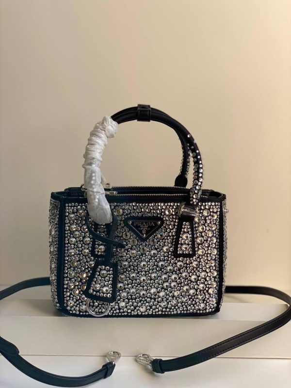 Prada Satin Crystal Mini Galleria Double Zip Tote