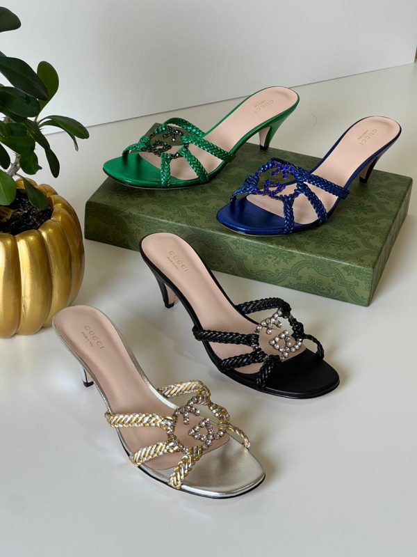 Gucci Isa Crystal-Embellished Leather Sandals - Image 6