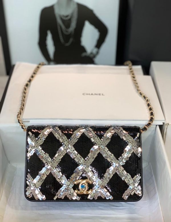 Chanel Sequin Black And White Clutch Bag