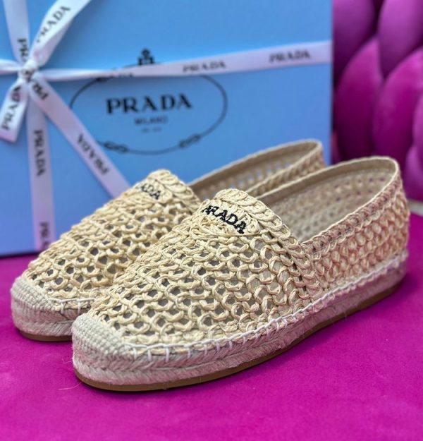 Prada Natural Raffia Woven Espadrilles
