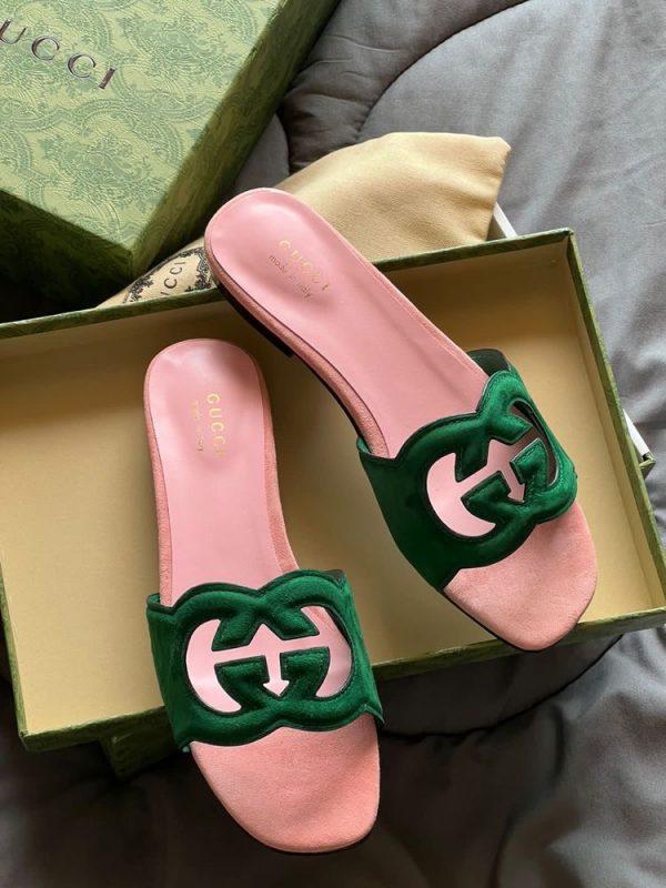 Gucci Suede Interlocking G Sandals - Image 3