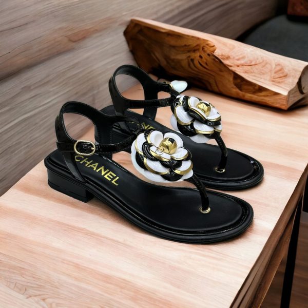 Chanel CC Camellia Flower Ankle T Strap Sandals