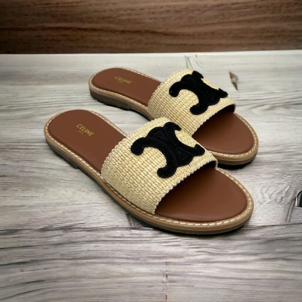 Celine Lympia Flat Sandal In Raffia