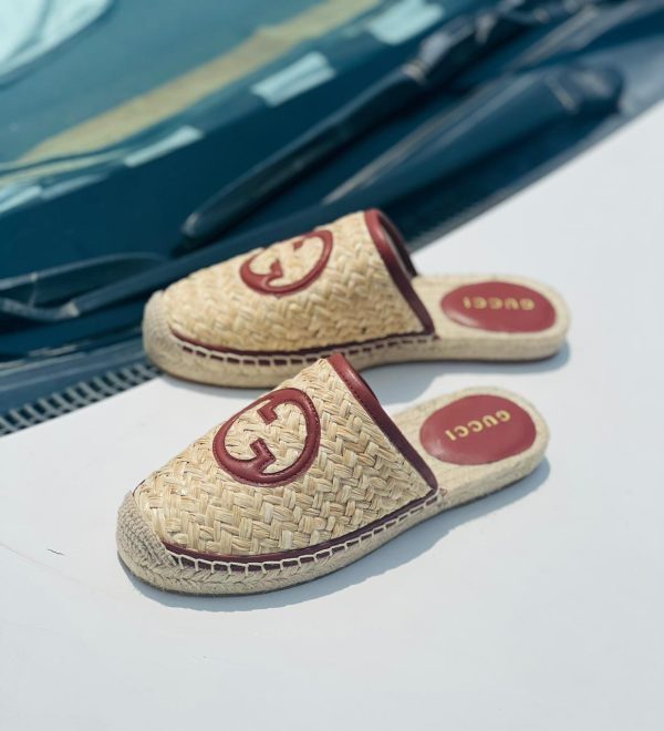 Gucci G Raffia Espadrilles In Nude