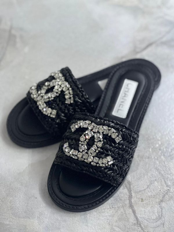 Chanel Crystal Rafia Mules Sandals - Image 3