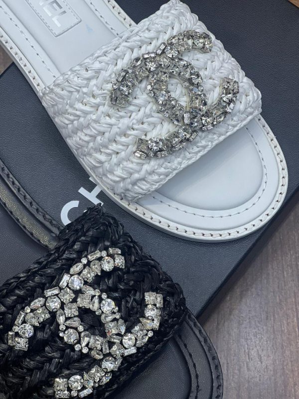 Chanel Crystal Rafia Mules Sandals - Image 2