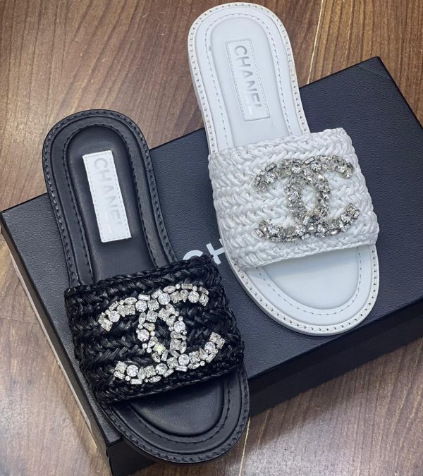 Chanel Crystal Rafia Mules Sandals