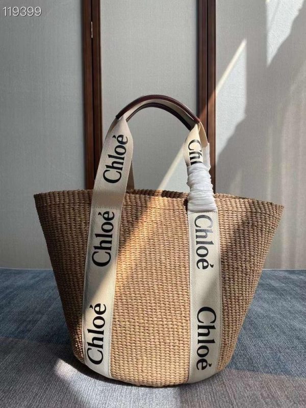 Chloe Woody Small Raffia Basket Bag