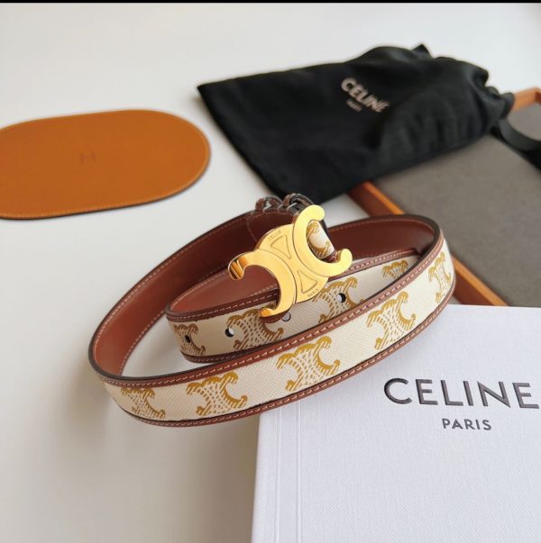 Celine Triomphe Belt In Triomphe Canvas And Calfskin