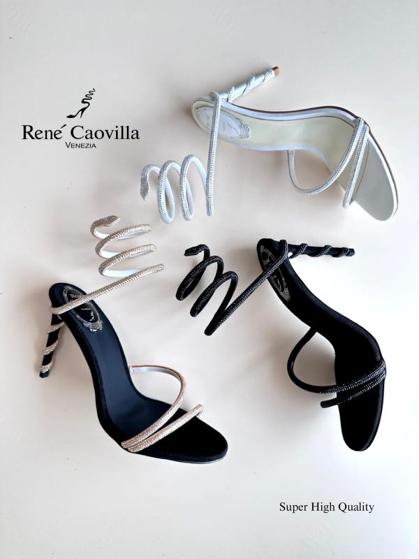 Rene Caovilla Cleo Crystal Embellished Leather Heeled
