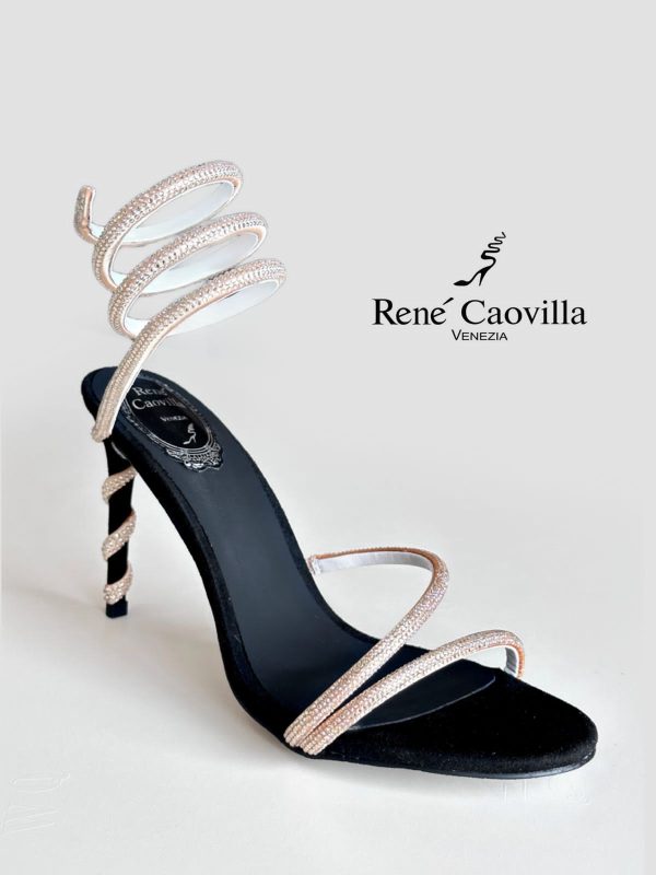 Rene Caovilla Cleo Crystal Embellished Leather Heeled - Image 5