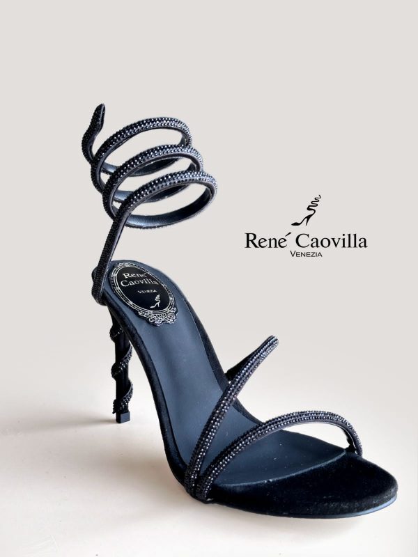 Rene Caovilla Cleo Crystal Embellished Leather Heeled - Image 4