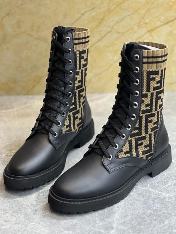 Fendi Rockoko Leather Combat Boots Black