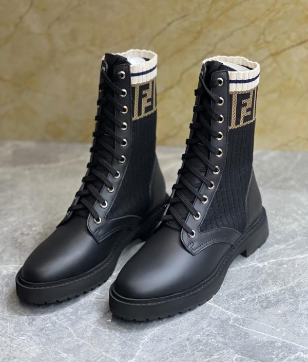 Fendi Rockoko Leather Combat Boots Black - Image 3
