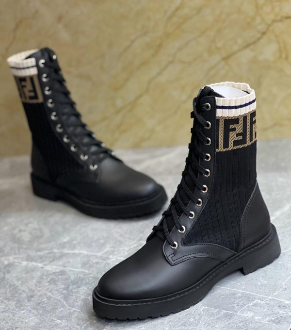Fendi Rockoko Leather Combat Boots Black - Image 4