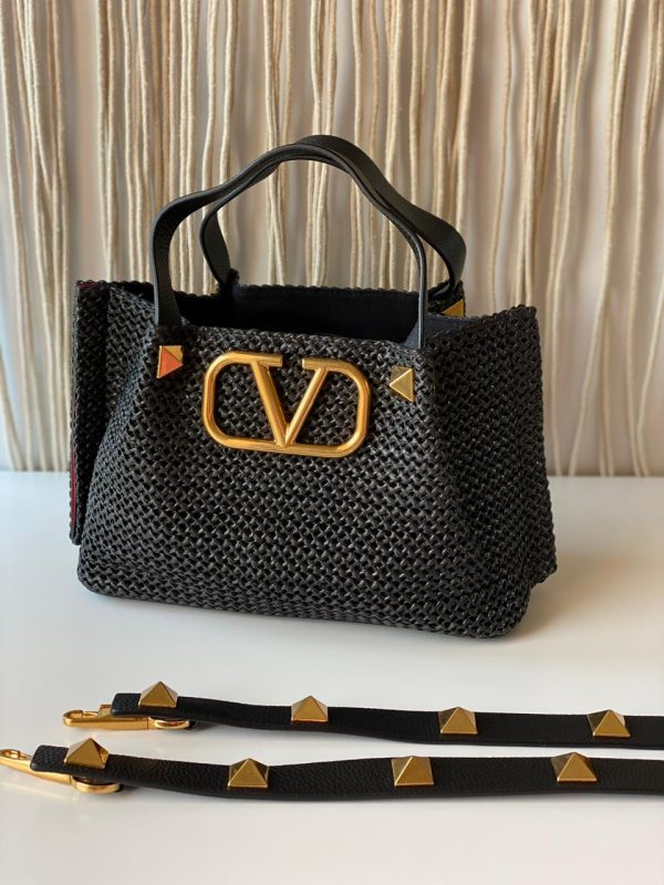 Valentino Garavani Summer V Logo Woven Tote Bag