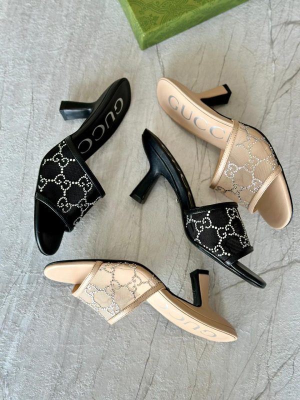 Gucci GG Women Mid Heels Slide Sandals