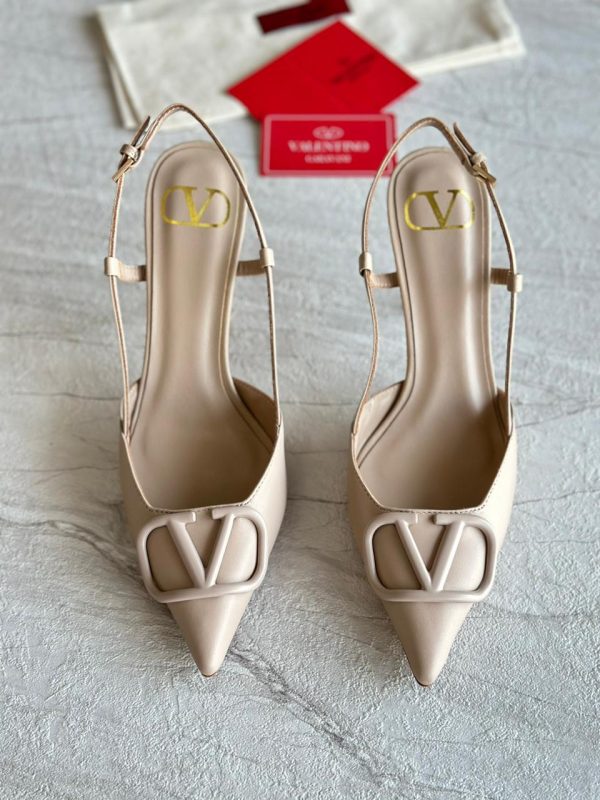 Valentino Garavani Leather Vlogo Slingback Pumps - Image 3