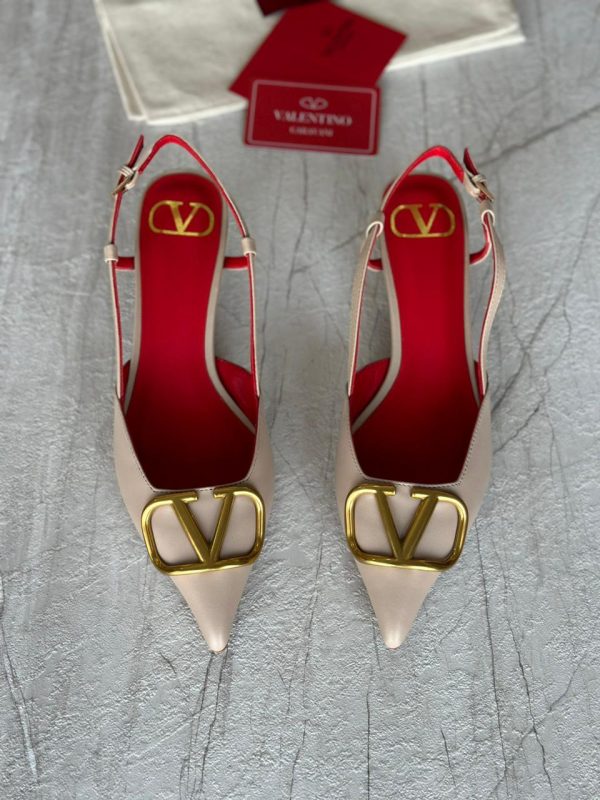 Valentino Garavani Leather Vlogo Slingback Pumps - Image 4