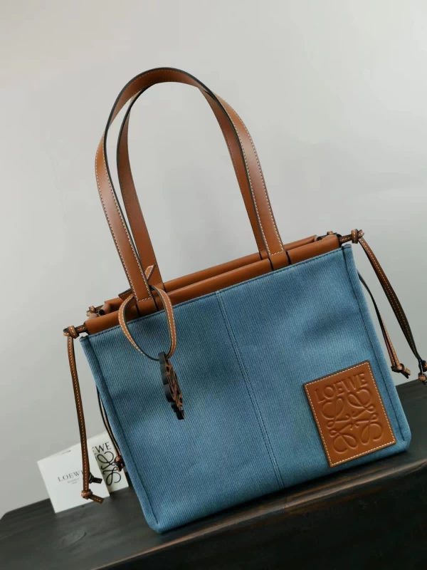 Loewe Leather Trim Canvas Cushion Tote Bag - Image 3