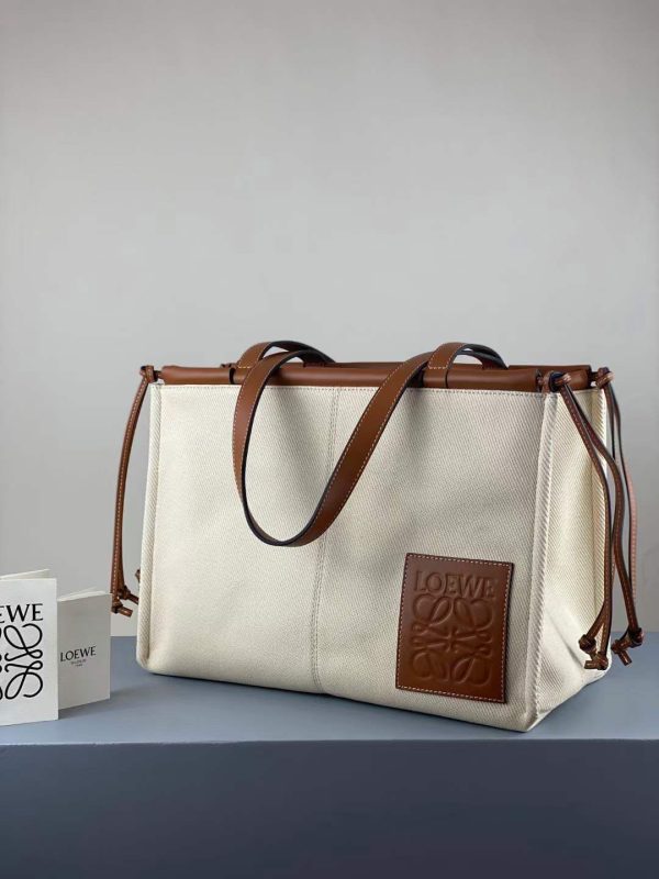 Loewe Leather Trim Canvas Cushion Tote Bag - Image 2