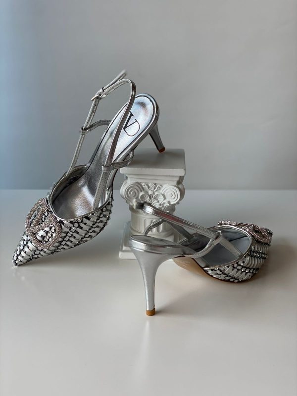 Valentino Garavani Vlogo Metallic Leather Slingback Pumps - Image 7