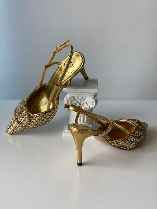 Valentino Garavani Vlogo Metallic Leather Slingback Pumps - Image 8