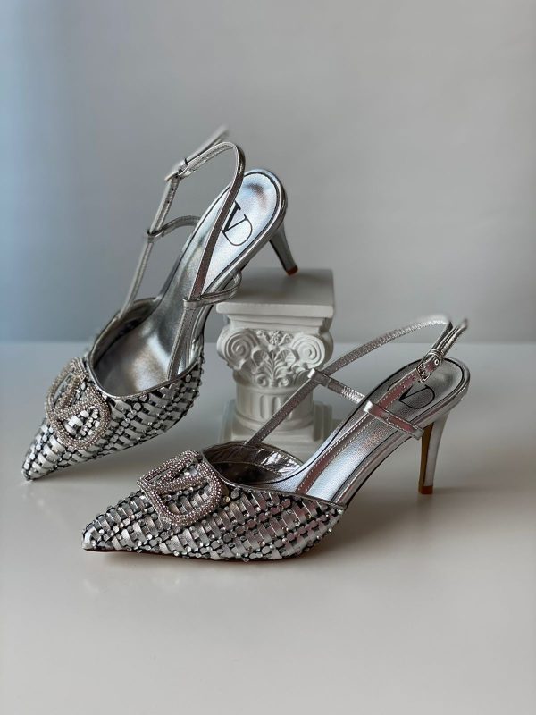 Valentino Garavani Vlogo Metallic Leather Slingback Pumps - Image 5