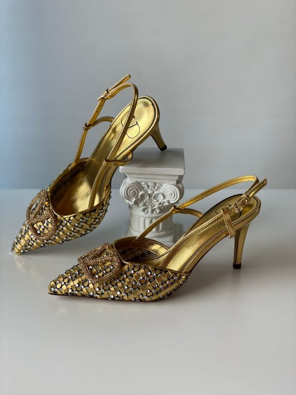 Valentino Garavani Vlogo Metallic Leather Slingback Pumps - Image 4