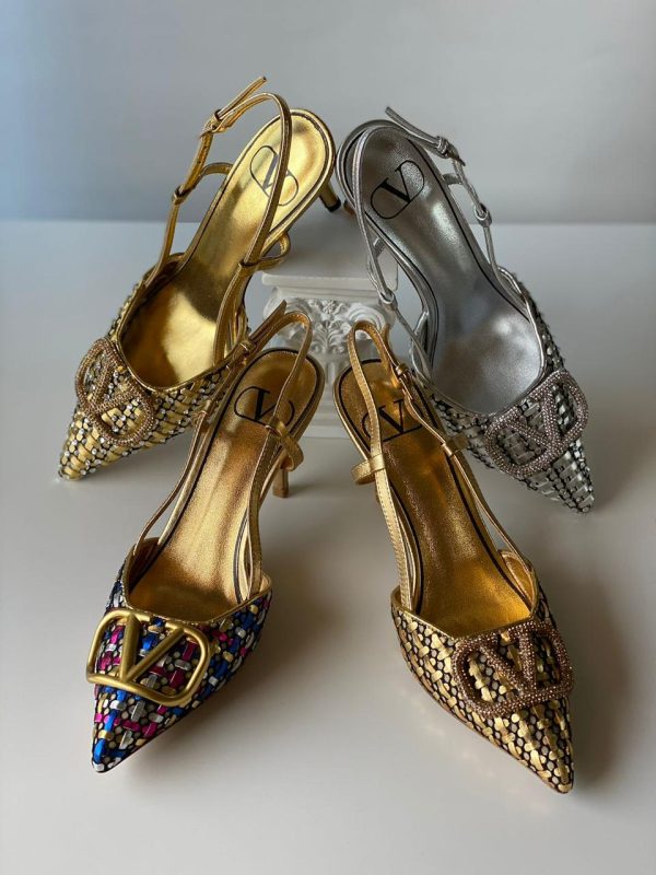 Valentino Garavani Vlogo Metallic Leather Slingback Pumps
