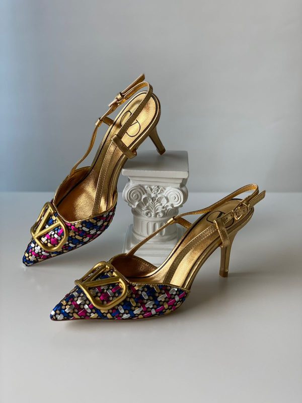 Valentino Garavani Vlogo Metallic Leather Slingback Pumps - Image 3
