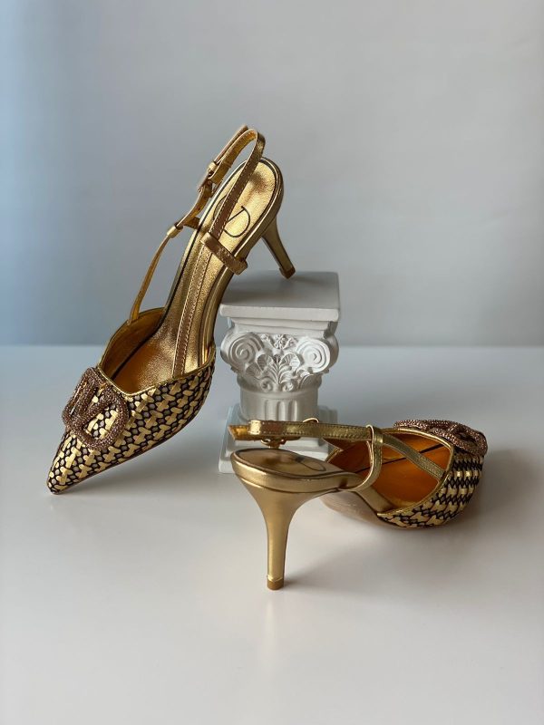 Valentino Garavani Vlogo Metallic Leather Slingback Pumps - Image 9