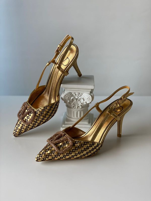 Valentino Garavani Vlogo Metallic Leather Slingback Pumps - Image 2