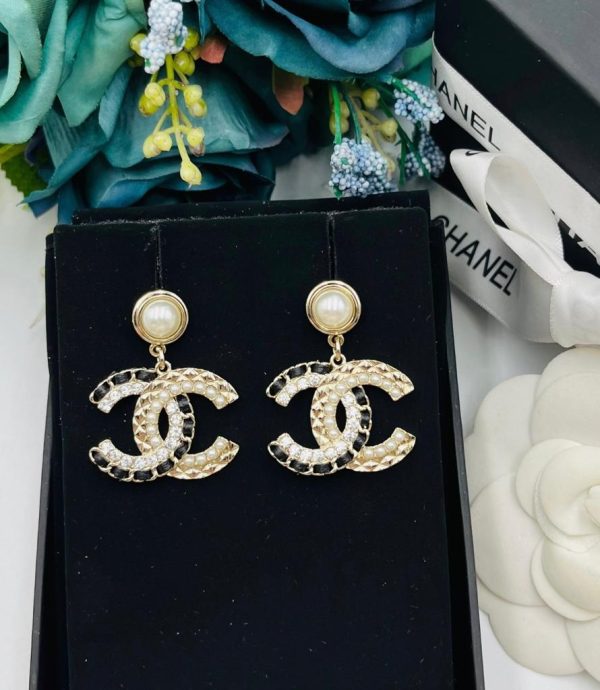 Chanel CC Faux Pearl Gold Tone Earrings - Image 3