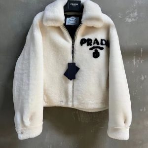 Prada Logo Embroidered Winter Wool Jacket