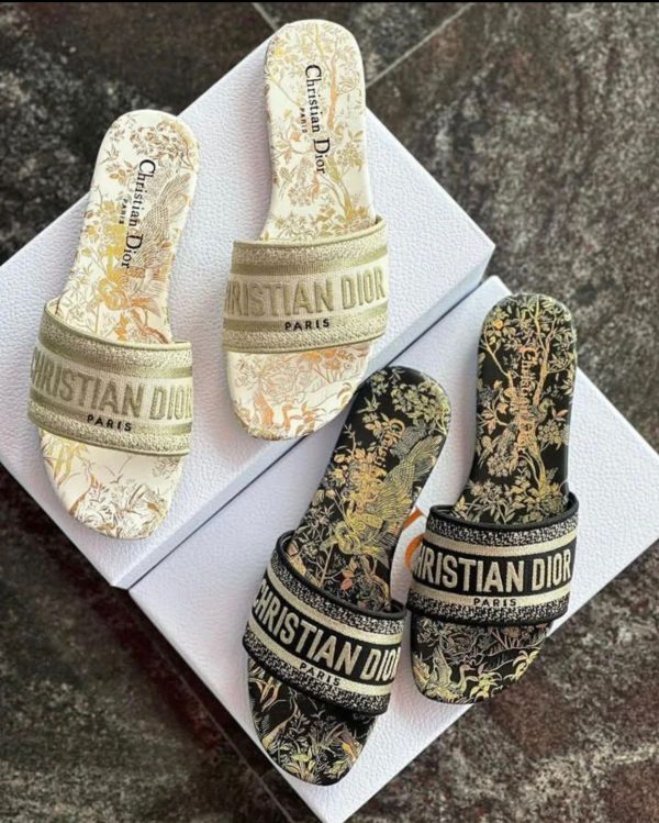 Dior Dway Toile De Jouy Embroidered Flat Sandal