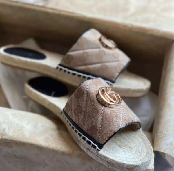 Gucci Nappa GG Marmont Espadrille Slide Sandals - Image 2