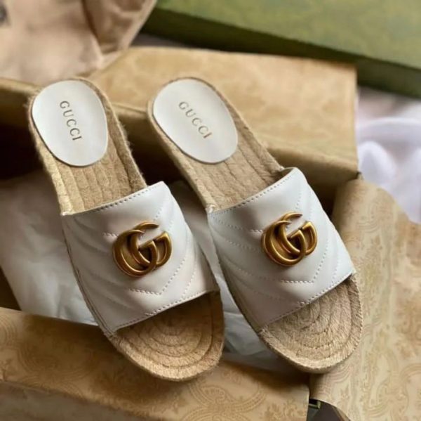 Gucci Nappa GG Marmont Espadrille Slide Sandals