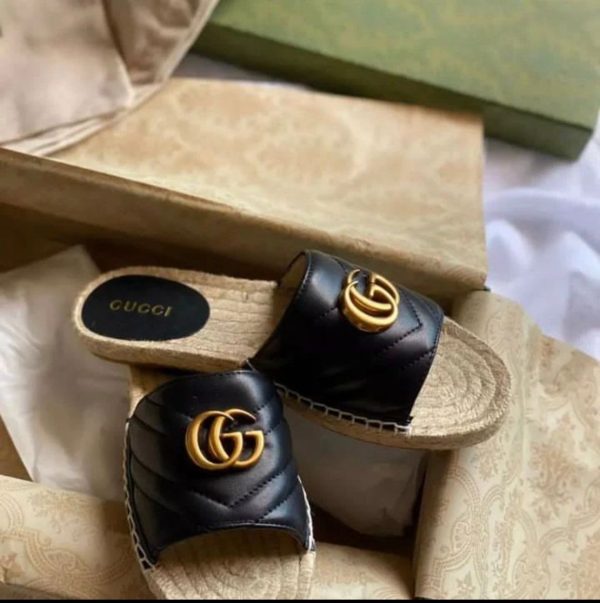 Gucci Nappa GG Marmont Espadrille Slide Sandals - Image 3