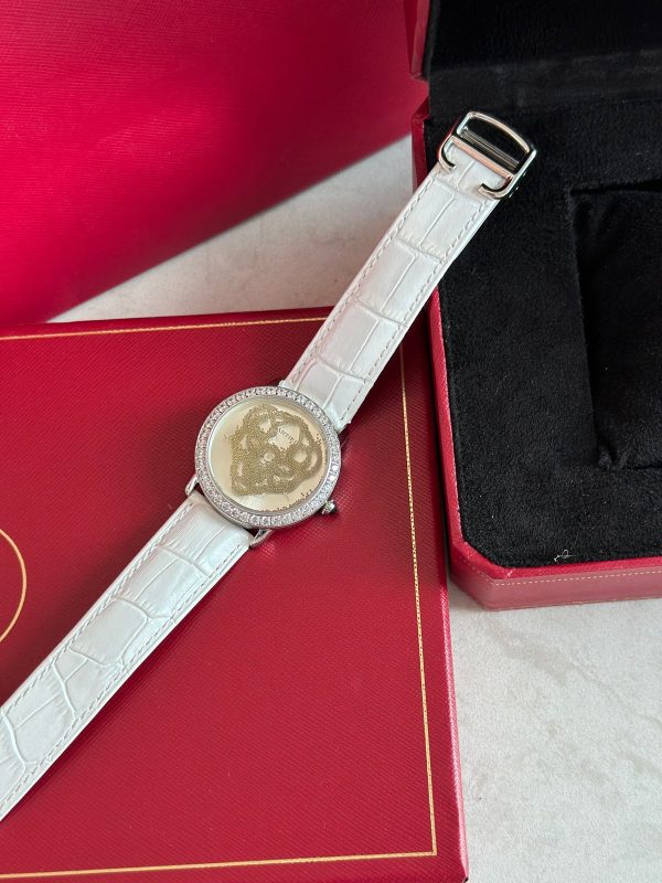 Womens Ballon Bleu De Cartier Leather Diamond Watch
