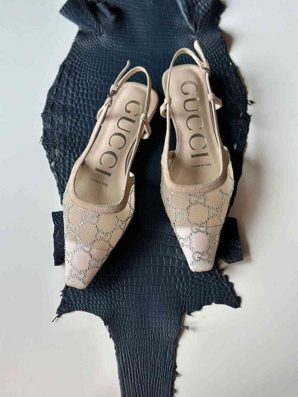 Gucci Slingback Kitten Heels Crystal Embellishments - Image 6