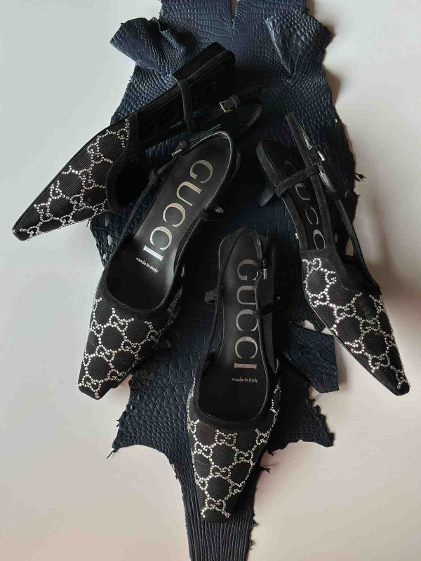 Gucci Slingback Kitten Heels Crystal Embellishments - Image 2